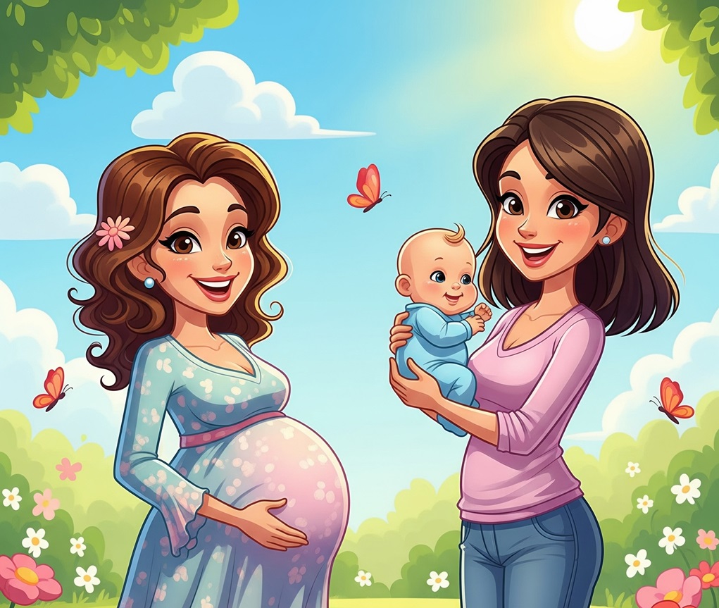 image of new born baby with mother and another woman expecting a babby