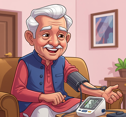 senior using blood pressure monitor