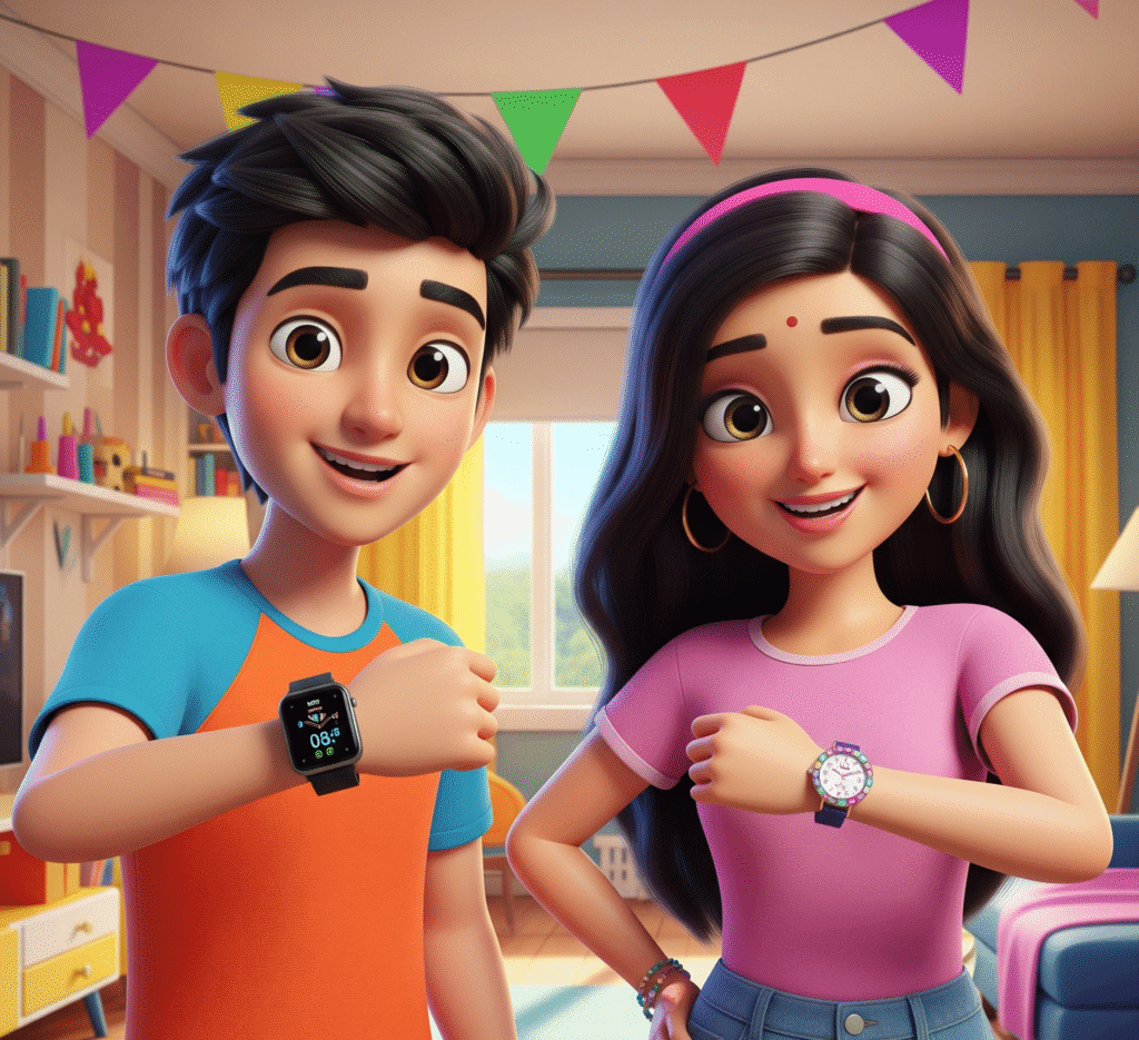 Teens showing off writs watches